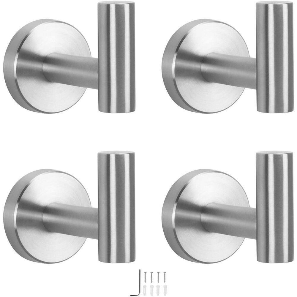 Stainless Steel J-Hook Wall Mounted Robe/Towel Hooks in Brushed Nickel, 4-P
