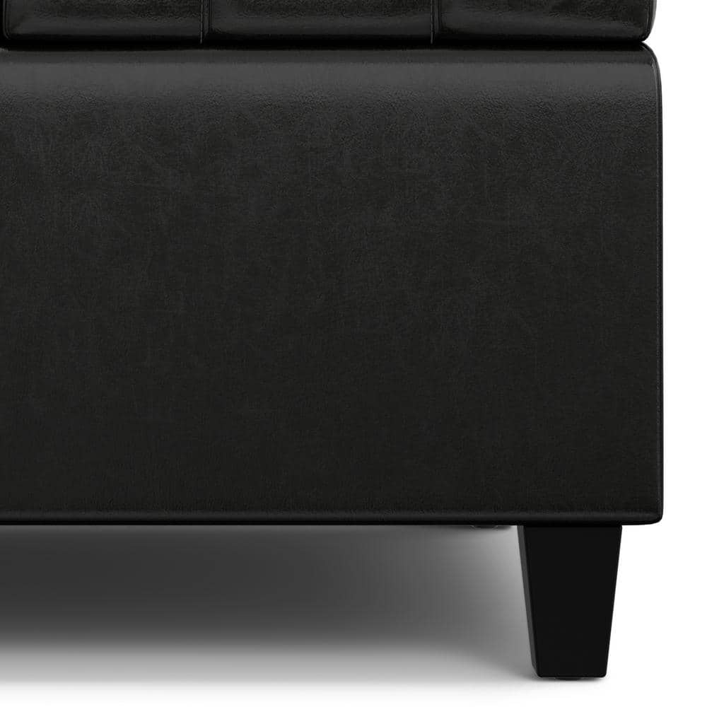 Midnight Black Tufted Faux Leather Storage Ottoman