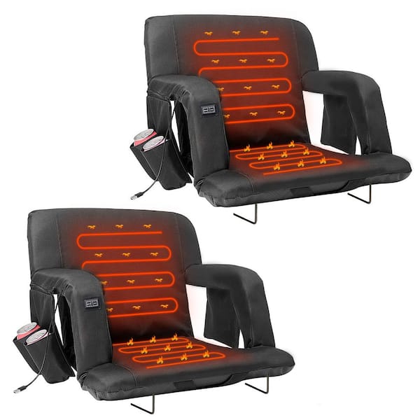 BOZTIY 21 in. Double Heated Stadium Seat Portable Dual-side Heated Bleacher Seats with 6 Reclinng Positions, 2-Pack