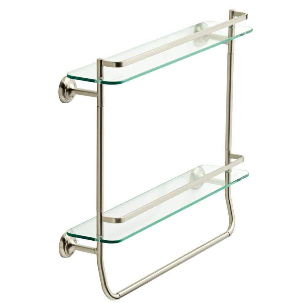 Delta Decorative Bath Storage 18 in. Double Glass Shelf with Towel Bar in  Brushed Nickel FSS07-BN The Home Depot