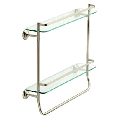 20 in. W Double Glass Shelf with Towel Bar in Brushed Nickel