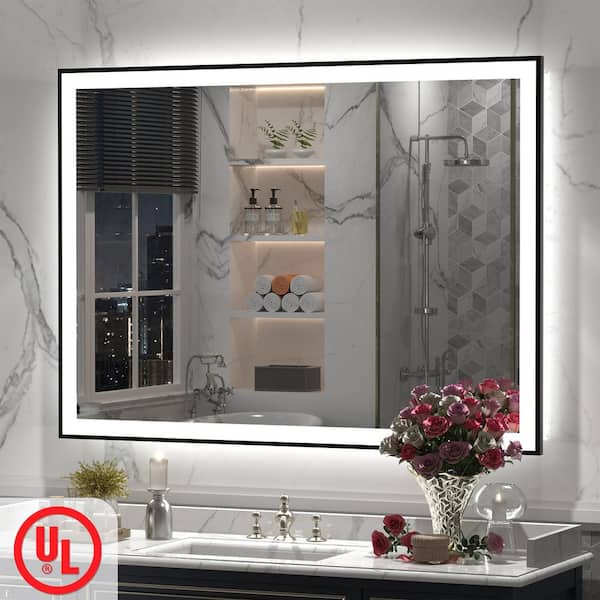 44 in.W x 32 in.H Rectangular Framed UL Certified Front and Back LED Anti-Fog Tempered Glass Wall Bathroom Vanity Mirror