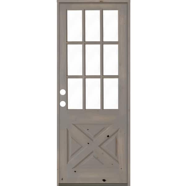 Krosswood Doors 42 in. x 96 in. Knotty Alder Right-Hand/Inswing X-Panel 1/2 Lite Clear Glass Grey Stain Wood Prehung Front Door