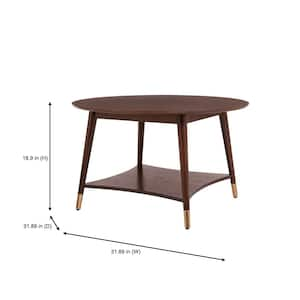 Ramsey 32 in. Sable Brown Wood Round Coffee Table with Brass Leg Caps