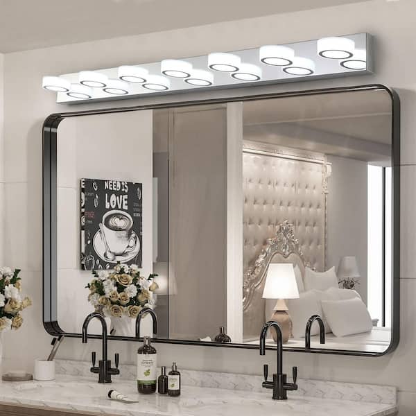 52.2 in. 7-Light Chrome LED Vanity Light Fixture-Chrome Finish with Acrylic Light Shades, No Included Bulb