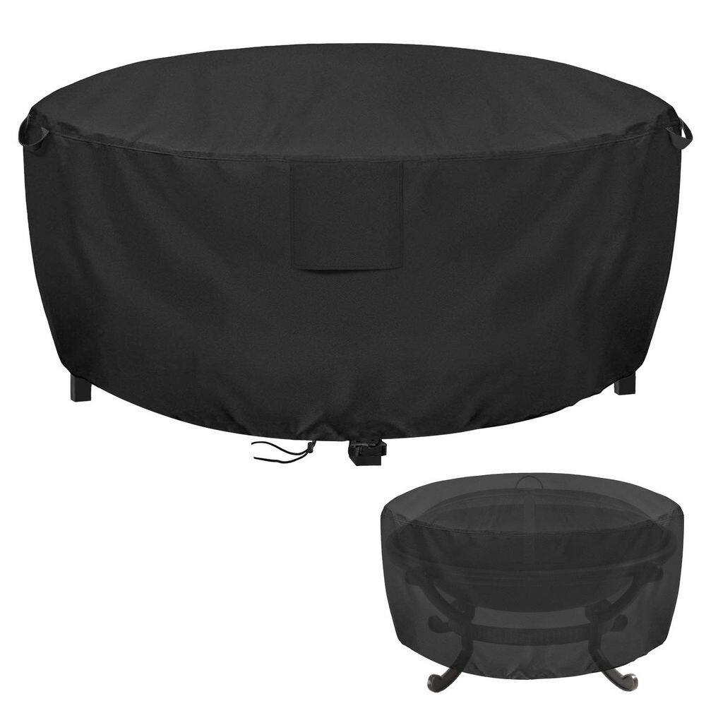 Outdoor Grill Waterproof Cover Round Brazier Cover, Black 420D PU, 37 in. L