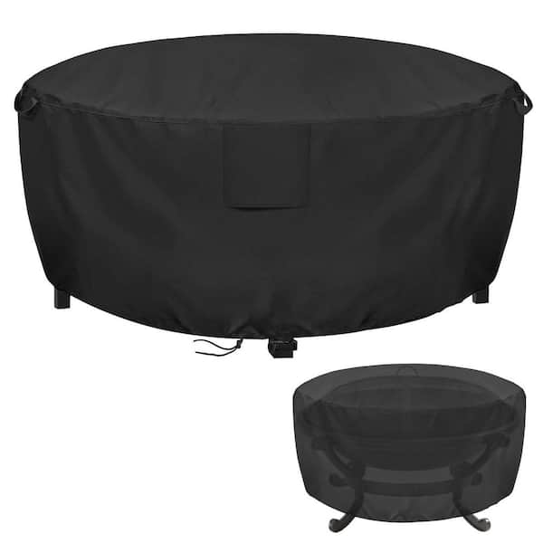 Unbranded Outdoor Grill Waterproof Cover Round Brazier Cover, Black 420D PU, 37 in. L x 25 in. H