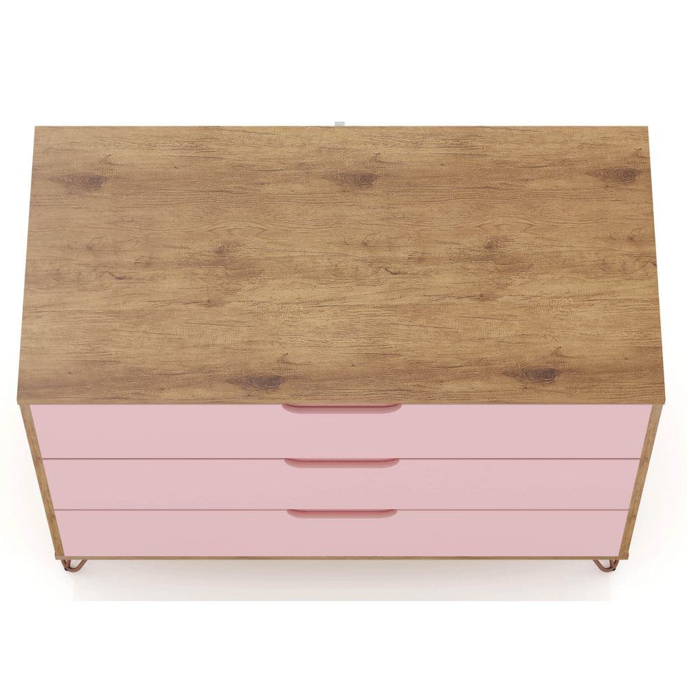 Nature and Rose Pink Mid-Century Night Table with Hairpin Legs
