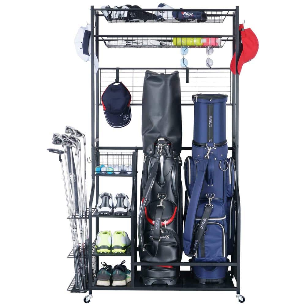 DWVO Golf Storage Rack Golf Organizer Golf Bag Storage Stand Rack Golf  Sports Equipment Rack Extra Large Design for Golf Clubs Accessories,Black
