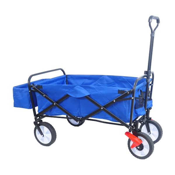 COOLSHARK 4 cu. ft. Foldable Fabric Garden Cart Outdoor Collapsible Moving Trailer Beach Cart with Big Wheels, Brakes, Back Frame