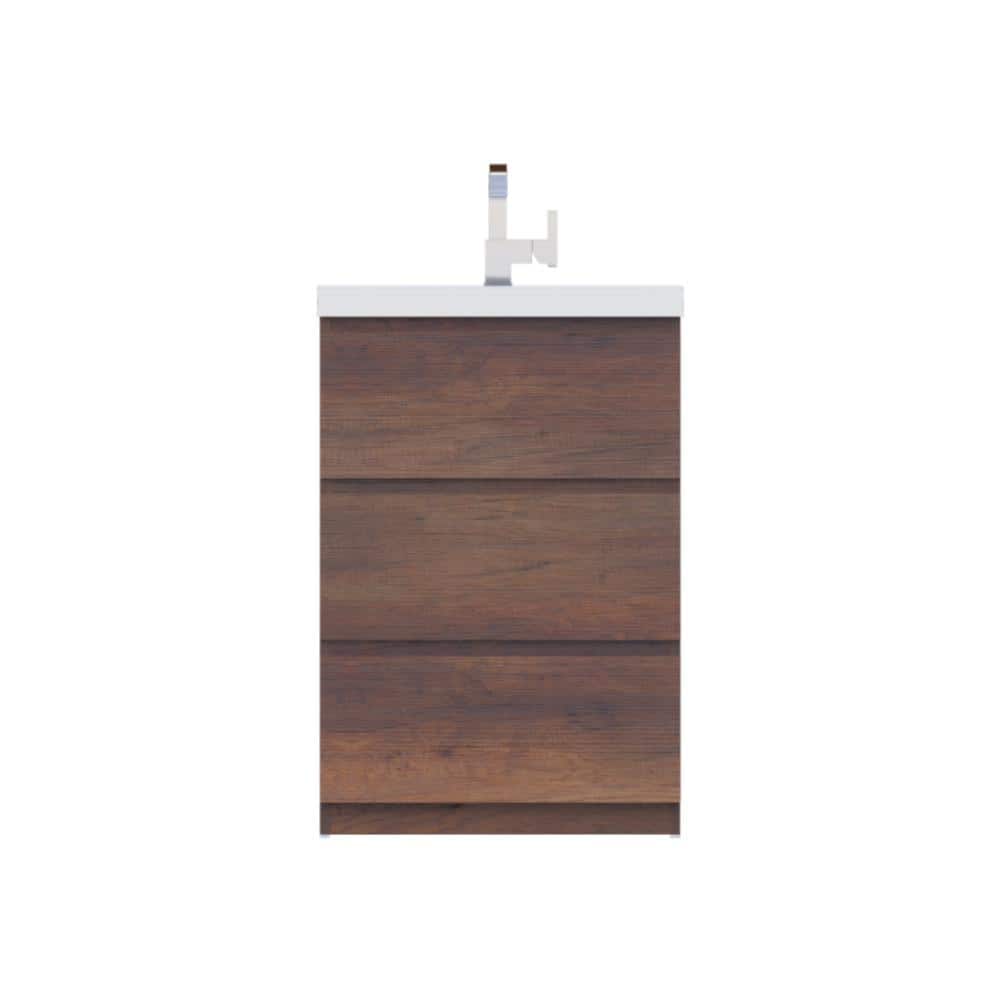 Rosewood Brown 24" Freestanding MDF Bathroom Vanity with White Sink