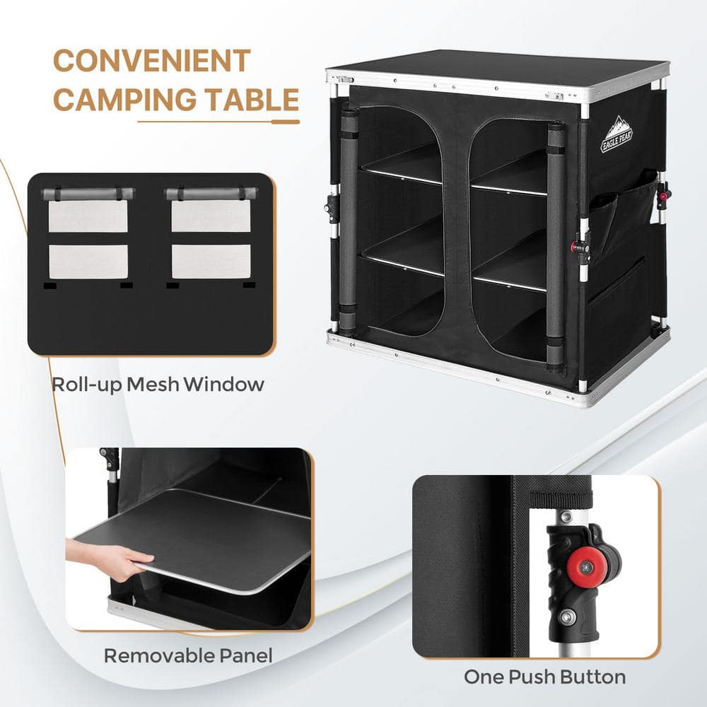 Black Aluminum Folding Camping Table with Storage Organizer