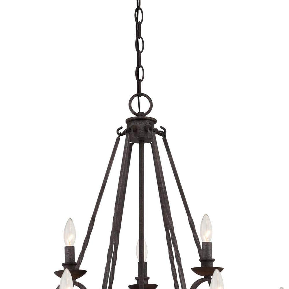 Noble Rustic Black Hammered Metal 32" Chandelier with Walnut Accents