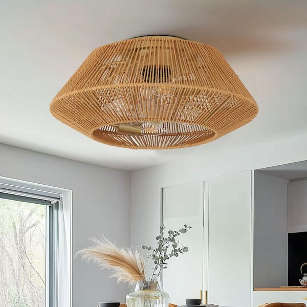 18.4 in. Brown Modern Caged Semi-Flush Mount Ceiling Fans with Lights