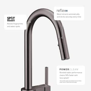 Align Single Handle Pull-Down Sprayer Kitchen Faucet with Reflex and Power Clean in Spot Resist Black Stainless