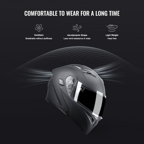 SKYSHALO Modular Motorcycle Helmet with Clear Visor, DOT Certified, Removable Liner for Adults (Matte Black, L), 2025 update