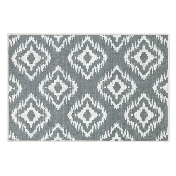 Tetra One Cotton Gray 2 ft. x 3 ft. Thin Non Slip Indoor Area Rug or Front Door Foyer Rug for Entryway