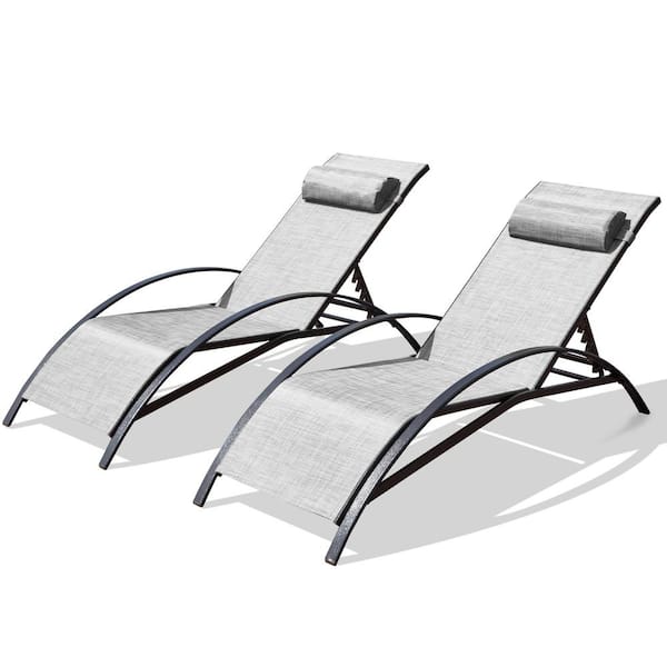 HOMMOW Patio Lounge Chairs for Outside Set of 2, Textilene Fabric Adjustable Recliner Outdoor Lounge Chairs, Gray White