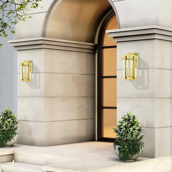 Cottingham 22.5 in. 3-Light Natural Brass Outdoor Hardwired Wall Lantern Sconce with No Bulbs Included