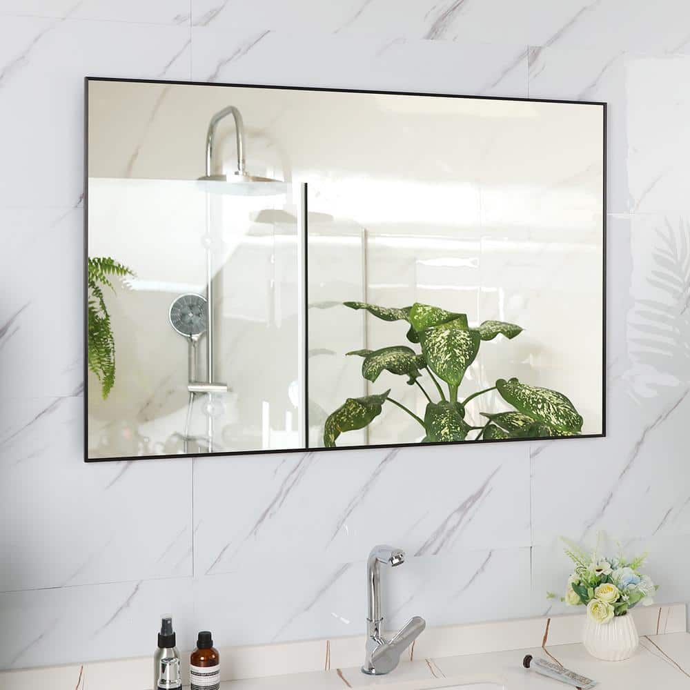 36 in. W x 24 in. H Rectangular Framed Wall Mount Bathroom Vanity Mirror in Black price history on PriceWatchPro