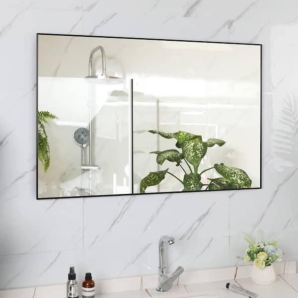 WELLFOR 36 in. W x 24 in. H Rectangular Framed Wall Mount Bathroom Vanity Mirror in Black