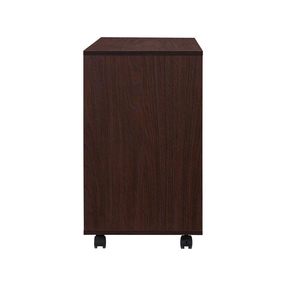 Walnut Wood Mobile Lateral File Cabinet with 2 Drawers