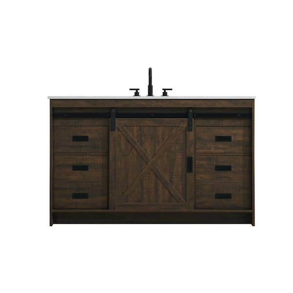 54 in. Single Sink Expresso Bath Vanity with White Engineered Marble Top