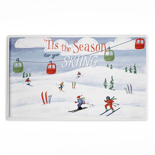 Tis The Season Ski Slopes 18 in. x 30 in. White Graphic Polyester Blend Rectangle Bath Mat
