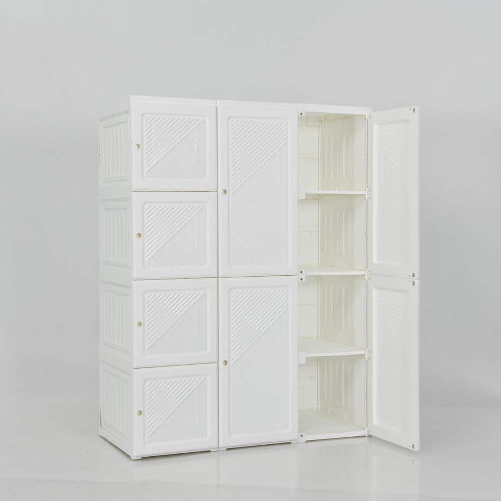 Portable Wardrobe Plastic Modular Closet Organizer, White, 4x4