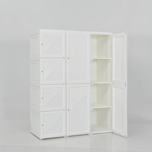 53.5 in. H x 40.9 in. W x 19.7 in. D White Plastic Portable Closet Clothes with 12 Cubby Storage