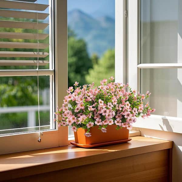 Unbranded 13.8 in. Pink Outdoor Artificial Flower UV Resistant 16-Bundles