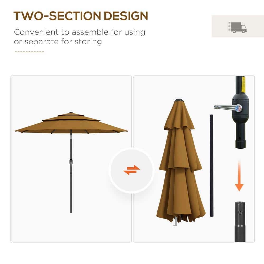 Tan 9' 3-Tier Outdoor Patio Umbrella with Crank and Tilt