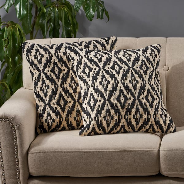 Noble House Allport Black and White Geometric Cotton 18 in. x 18 in. Throw Pillow (Set of 2)