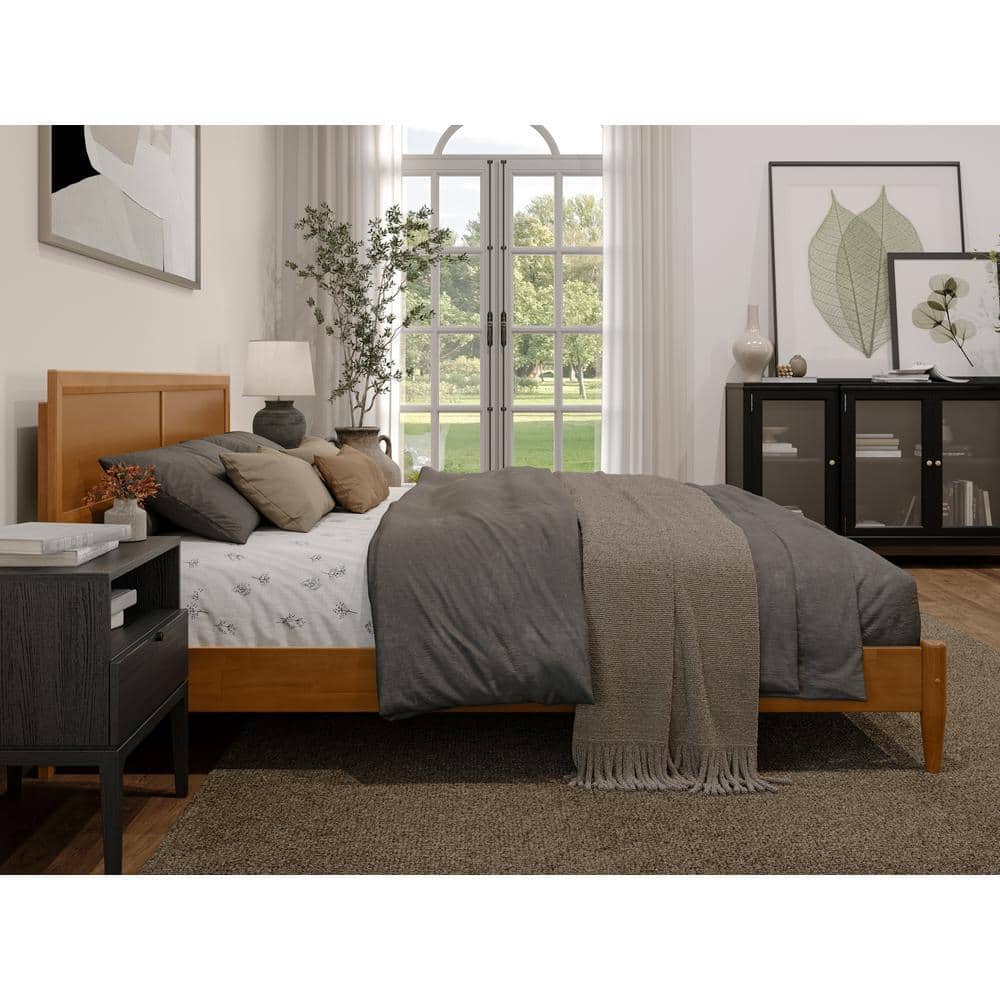 Sophia Light Toffee King Solid Wood Platform Bed with Headboard