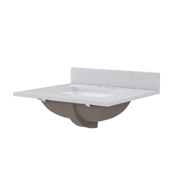 CRAFT + MAIN 25 in. W x 22 in. D x .75 in. H Engineered Quartz White Rectangular Single Sink Bath Vanity Top in Carrara White