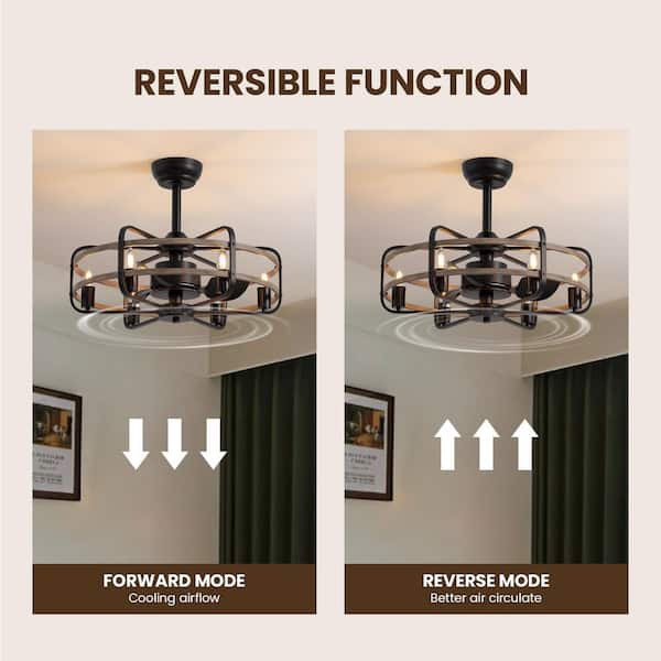25 in. Indoor Black Farmhouse Caged Downrod Mount Ceiling Fan with Lights and Remote Gray Wood Grain Ceiling Fan