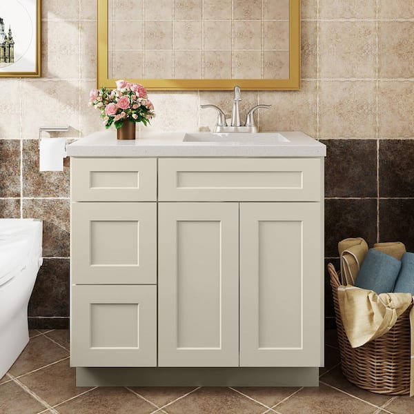 36 in. W x 21 in. D x 34.5 in. H in Shaker Antique White Plywood Ready to Assemble Vanity Sink Base Kitchen Cabinet