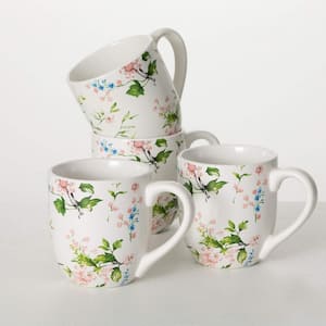 8 oz. Peacock and Floral Multi-Colored Ceramic Mug Set of 4