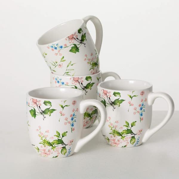 SULLIVANS 8 oz. Peacock and Floral Multi-Colored Ceramic Beverage Mug Set of 4