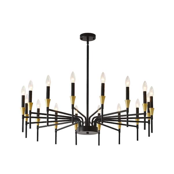 16-Lights Modern Farmhouse Chandelier, Black Gold Dining Room Light Fixture, Candle Chandeliers for Living Room
