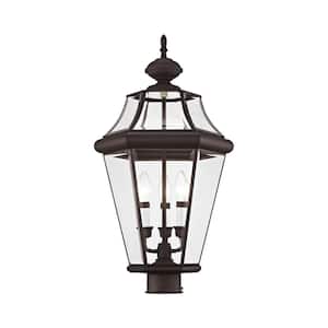Cresthill 25 in. 3-Light Bronze Solid Brass Hardwired Outdoor Rust Resistant Post Light with No Bulbs Included