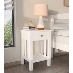Gabriel 1-Drawer Wood Nightstand with Storage Shelf, End Table, Drawer and Shelf for Small Spaces, Bed Side Table, White