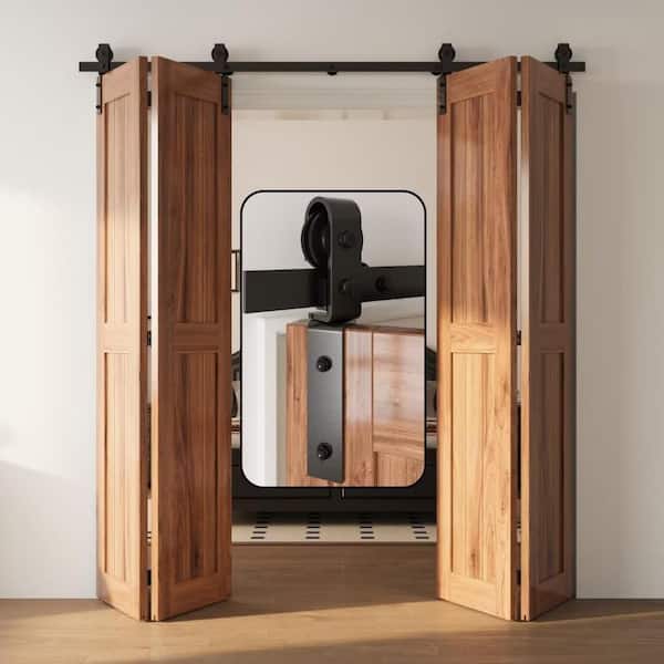60 in. Bi-Fold Sliding Barn Door Hardware Track Kit for 4 Closet Door, Support for Top Mount and Side Mount