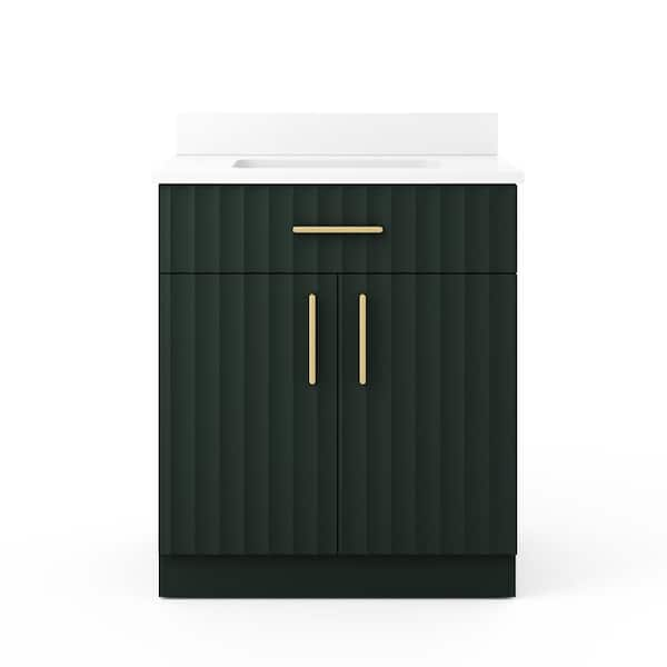 SCOTT LIVING Buntz 30 in. W x 20 in. D x 34.5in. H Bathroom Vanity in Green w/ Quartz Vanity Top in White w/ White Basin