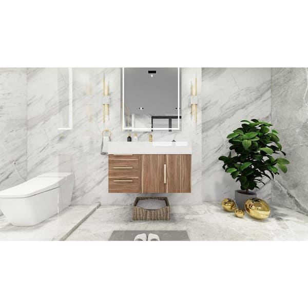 BV Better Vanity Bethany 36 in. W x 20 in. D x 22 in. H Single Sink Floating Bath Vanity in White Oak with White Acrylic Top