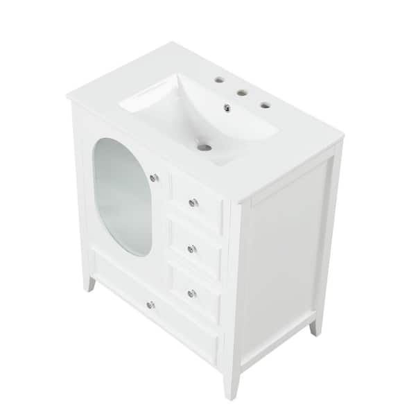 Aoibox 18.30 in. W Freestanding Top Wood Vanity Bathroom Cabinet with Sink 3 Drawers & Door in Top White