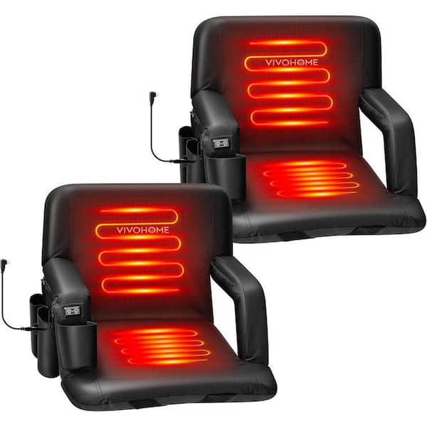 Black 20 in. W Heated Stadium Seats with 3 Levels of Heat, Support and Cushion (2-Pack)