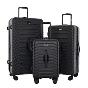 3-Piece Black Expandable Rolling Hard Side Trunk Luggage Set 360° 8-Wheel Spinner System