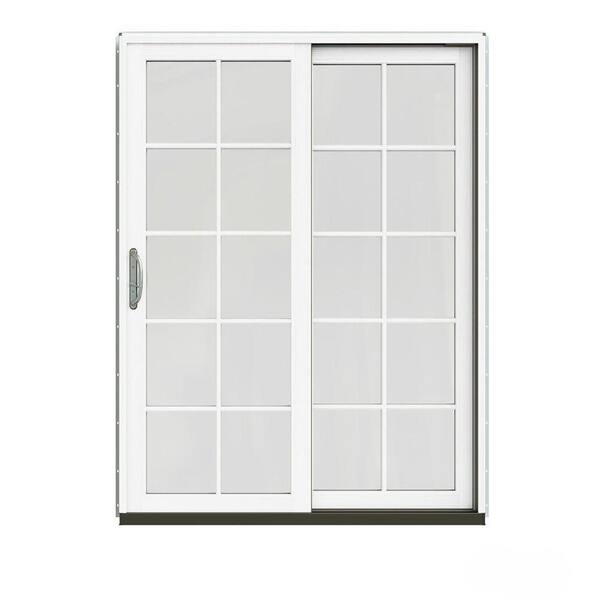 JELD-WEN 60 in. x 80 in. W-2500 Contemporary Bronze Clad Wood Right-Hand 10 Lite Sliding Patio Door w/White Paint Interior