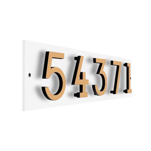 Floating Stand-Off 5-Number Horizontal Sign White with Black / Gold Modern Font Numbers